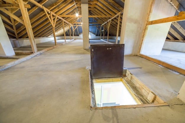 Attic with wooden beams roof