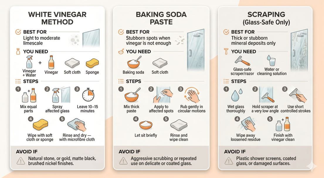different methods of removing limescale from showers