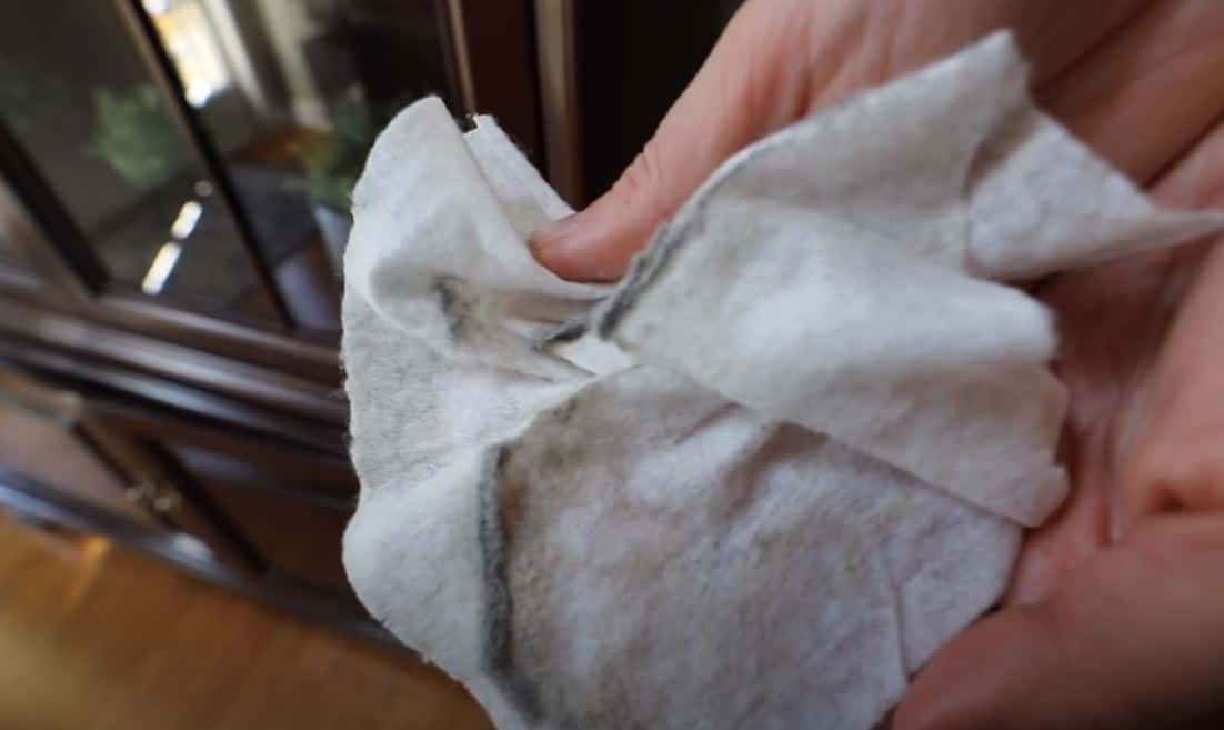 dirty wet wipe after having cleaned a dirty skirting board