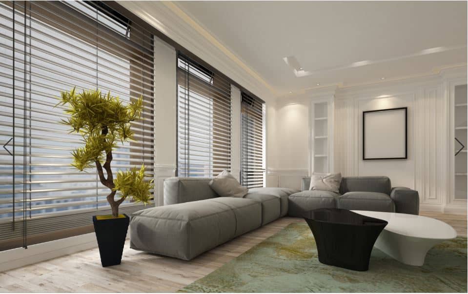 vertical blinds in a modern apartment living room