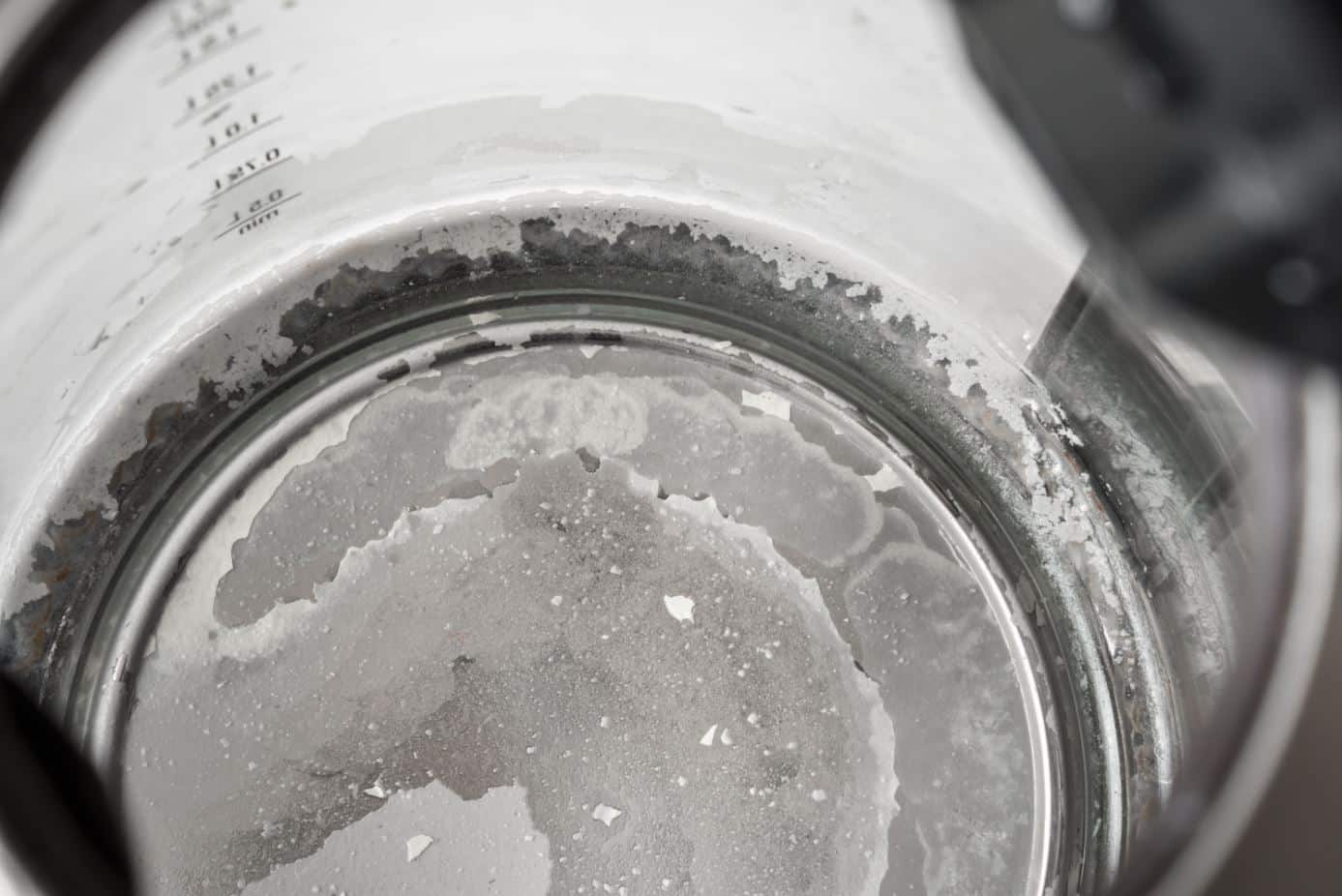 heavy limscale build up in the bottom of a see-through kettle
