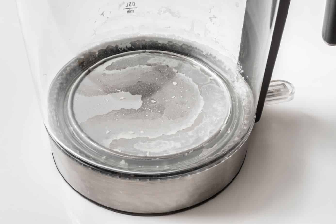 limescale build up at the bottom of a clear kettle