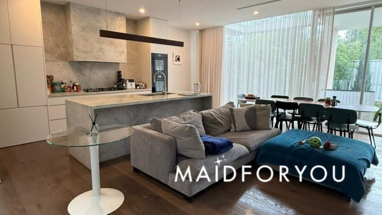After cleaning: the same room after an NDIS clean by MaidForYou, with surfaces wiped and floors vacuumed